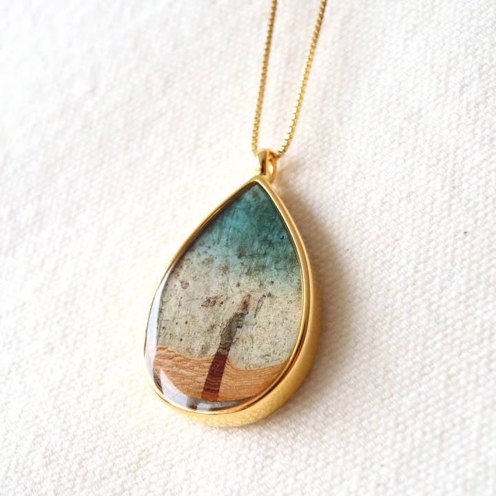 Encased Necklace: Gold Teardrop Pendant for wholesale by Wild Blue Yonder