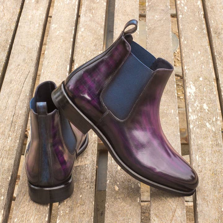 Monza Chelsea-Stiefel für Herren, handbemalt, patiniert, Lila/Denim für den Großhandel von DapperFam