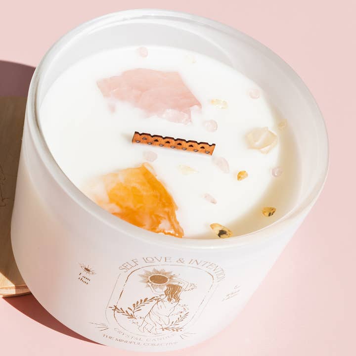 THE MINDFUL COLLECTIVE - Wholesale Jar/Filled Candle - Self Love & Intention Crystal Candle0