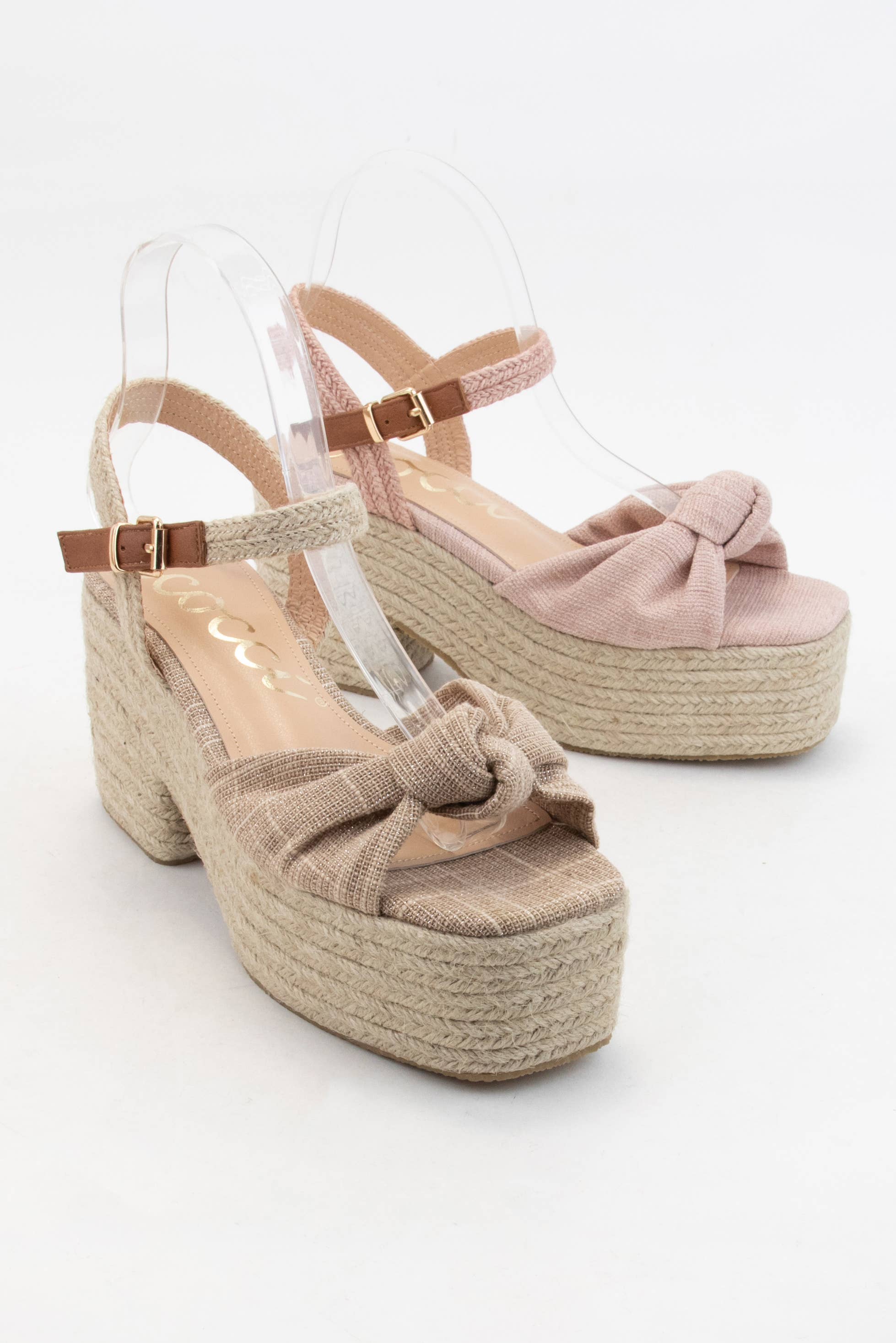 CCOCCI - Vendita all'ingrosso Scarpe con plateau - Donna - ESPADRILLAS SPESSE CON TOMAIA ANNODATA IN LINO PALMER, TACCO PLATEAU5