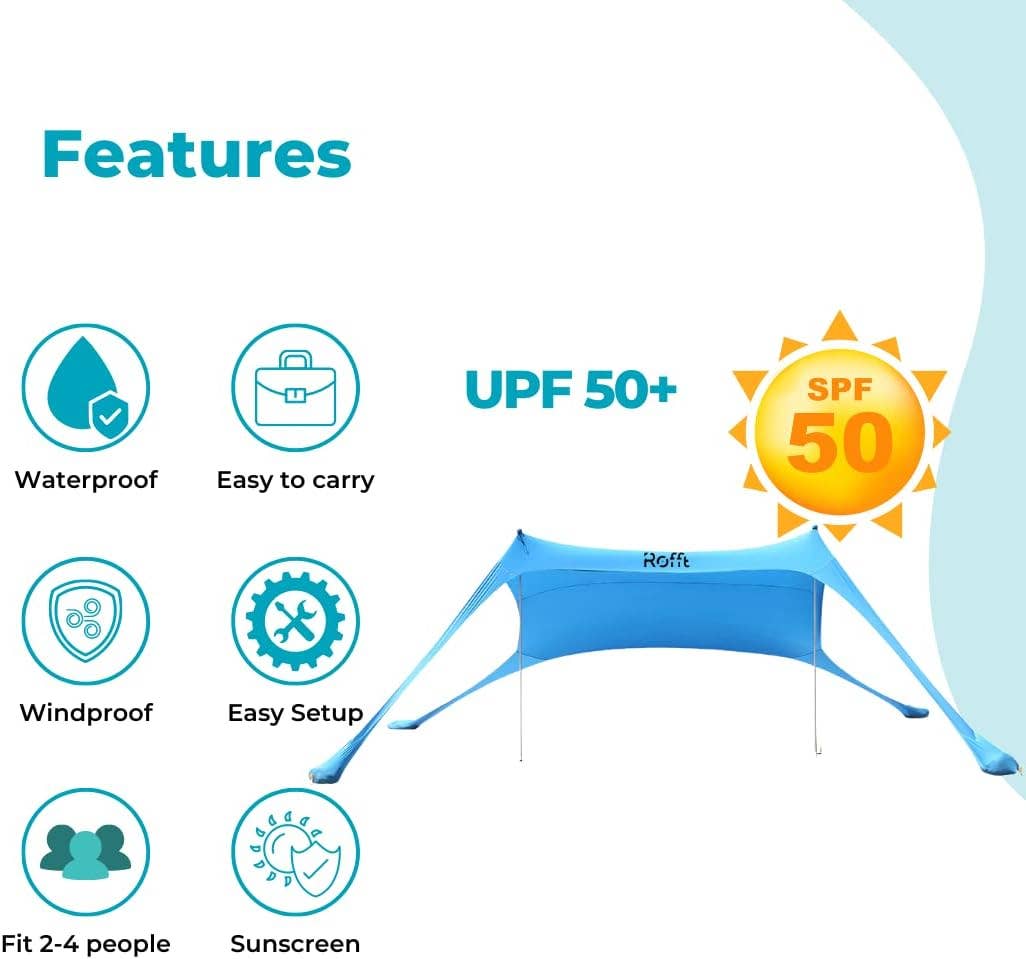 ROFFT USA LLC – wholesale Tent – Pop Up Beach Tent and Beach Canopy Sun Shelter UPF50+ with Sand Shovel, Ground Pegs and Aluminum Poles Beach Shade Beach Tent pop up Shade Beach Tent Sun shelter Beach Canopy Tent Sun Shade12