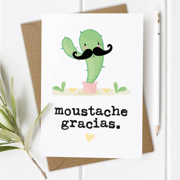 Moustache Gracias — Lustige Dankeskarte für den Großhandel von Mrs Best Paper Co.