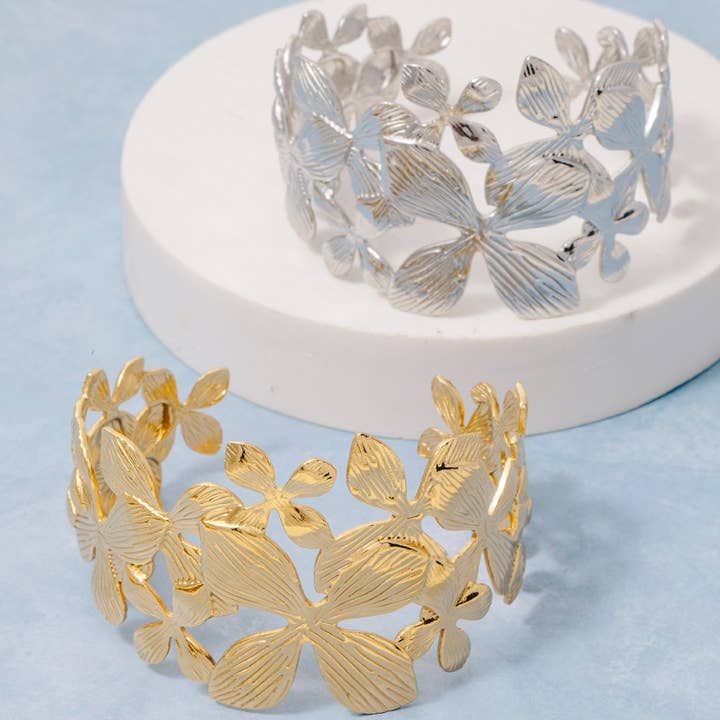 Textured Multi Flower Link Cuff Bracelet for wholesale by The Looks by Fame Accessories