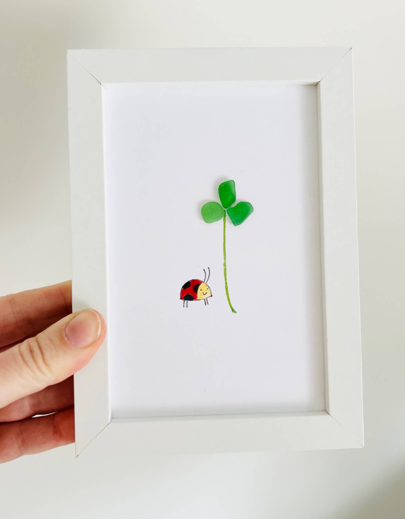 Sook & Hook - Wholesale Art Print - Clover with Ladybug Sea Glass Art1