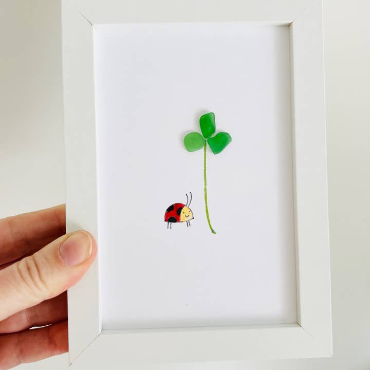 Sook & Hook - Wholesale Art Print - Clover with Ladybug Sea Glass Art1