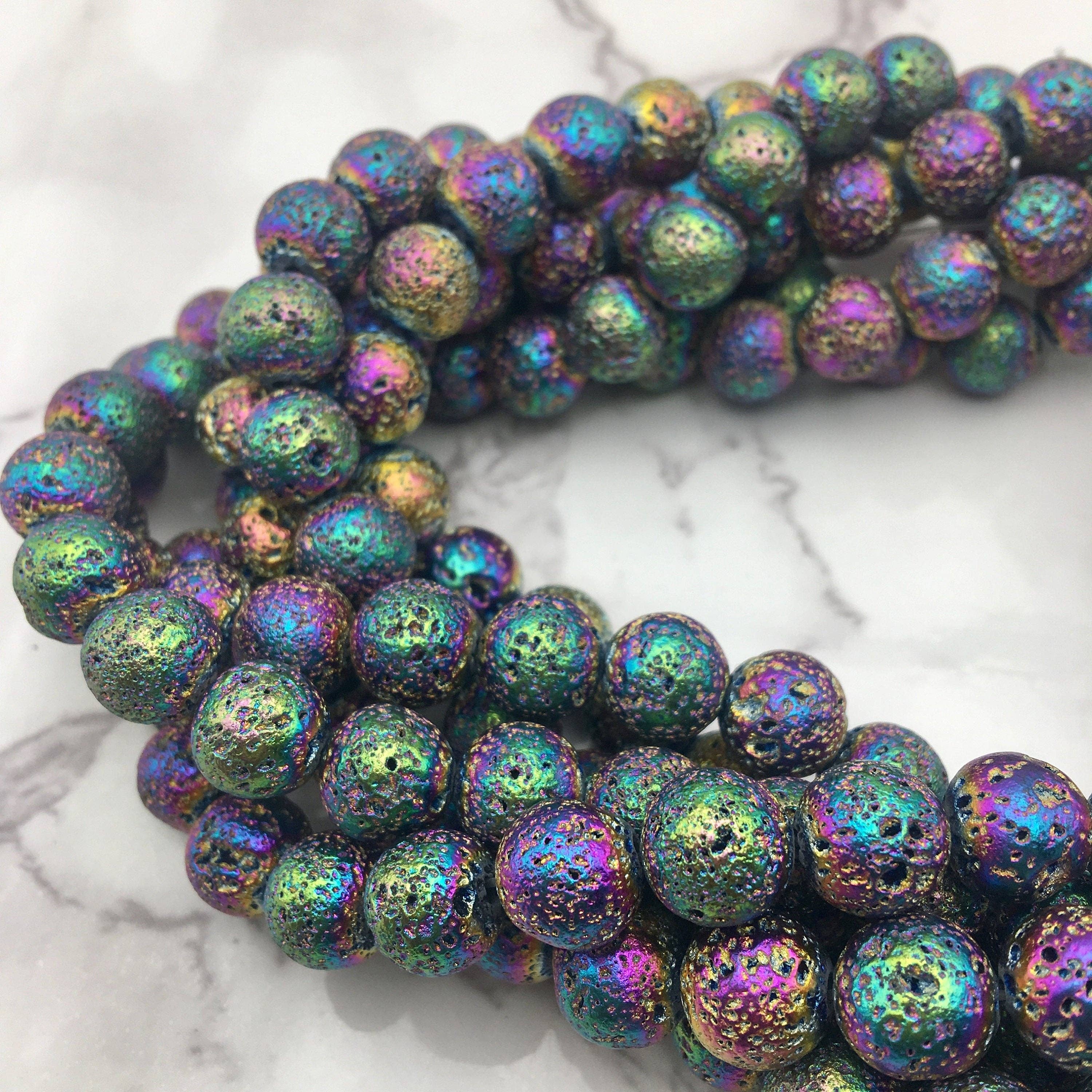 CRCBEADS - Wholesale Beads - Rainbow Coated Lava Rock Stone Beads 6mm 8mm 10mm 15.5" Strand4