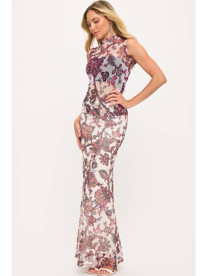 YNEZ - Wholesale Skirt - Women's - Boho Paisley Fit n Flare Cocktail Chic Maxi Slip Skirt7