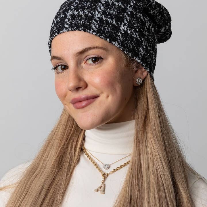 Black Cozy Boucle Tweed Beanie for wholesale by VALERI
