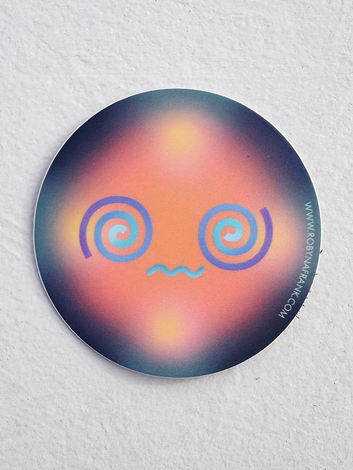 Swirl eyes circle sticker in matte vinyl for wholesale by Robyn A. Frank Artworks