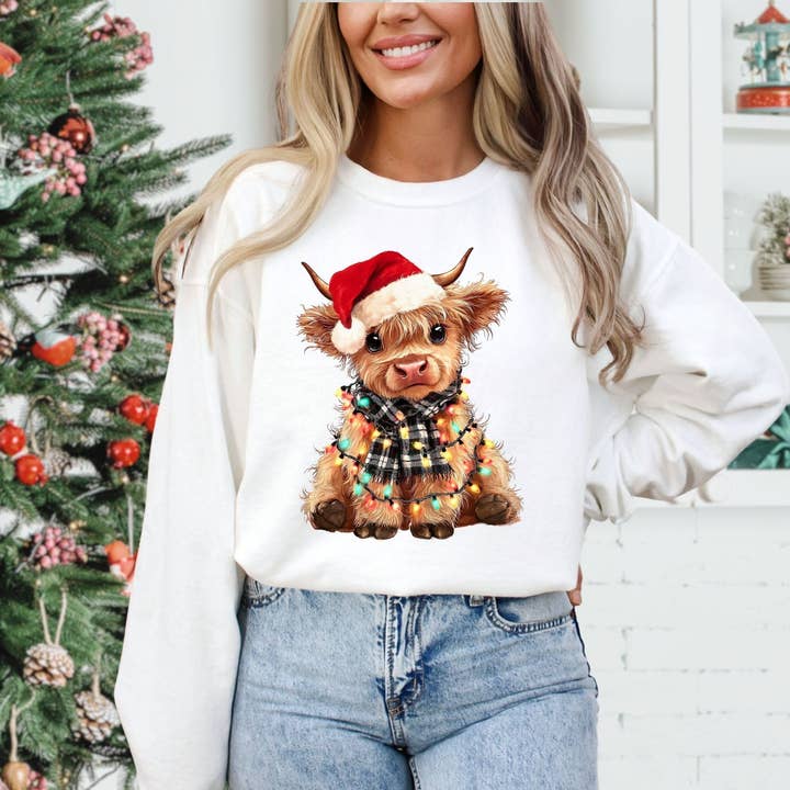 GLITTER FAUX YARN SANTA COW CHRISTMAS CREWNECK SWEATSHIRT for wholesale by Nu Kustomz LLC -