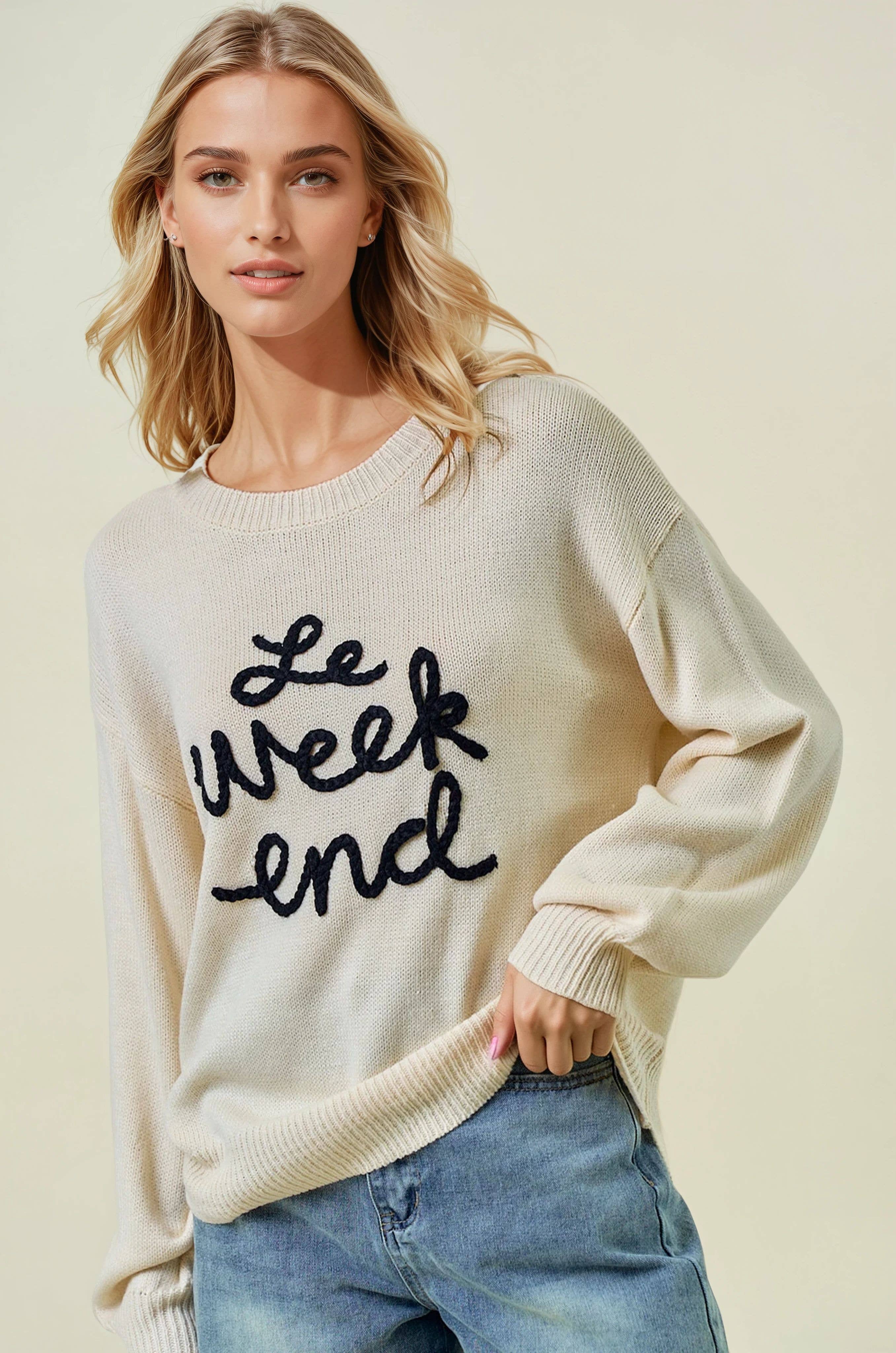 Doe and Rae – wholesale Pullovertröja - Dam – LE WEEKEND BRODERAD OVERSIZED TRÖJA - 43995T-5