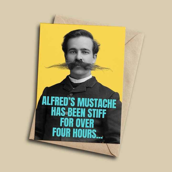 Vintage Mustache Humor Greeting Card for wholesale by Henny Penny Studio