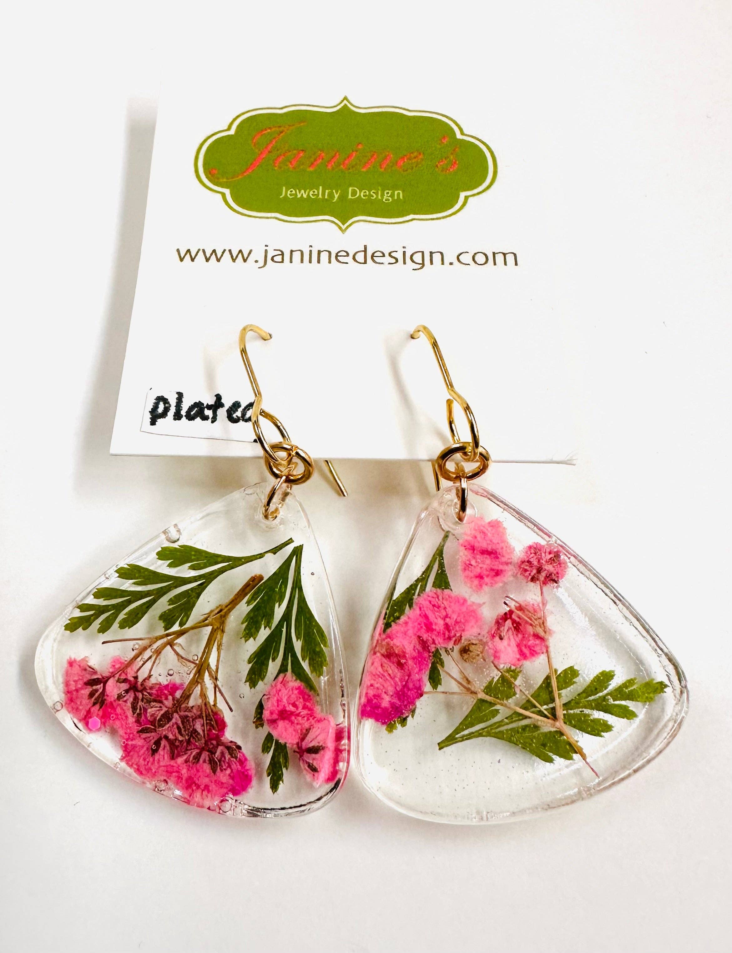 Janine’s Jewelry Design - Wholesale Hangende/ronde oorbellen - Oorbellen met geperste bloemen/echte bloemen/harsbloem29