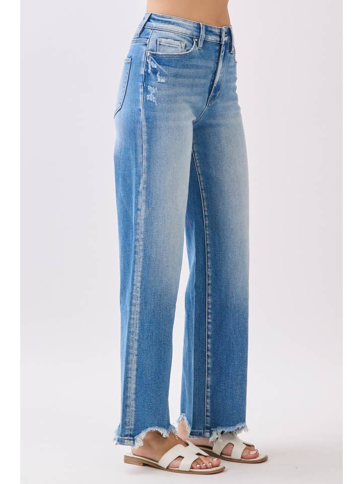 Petra153 - Wholesale Jeans - Women's - P1553W-MD HIGH RISE STRETCH WIDE LEG W/ DESTROYED HEM JEANS11