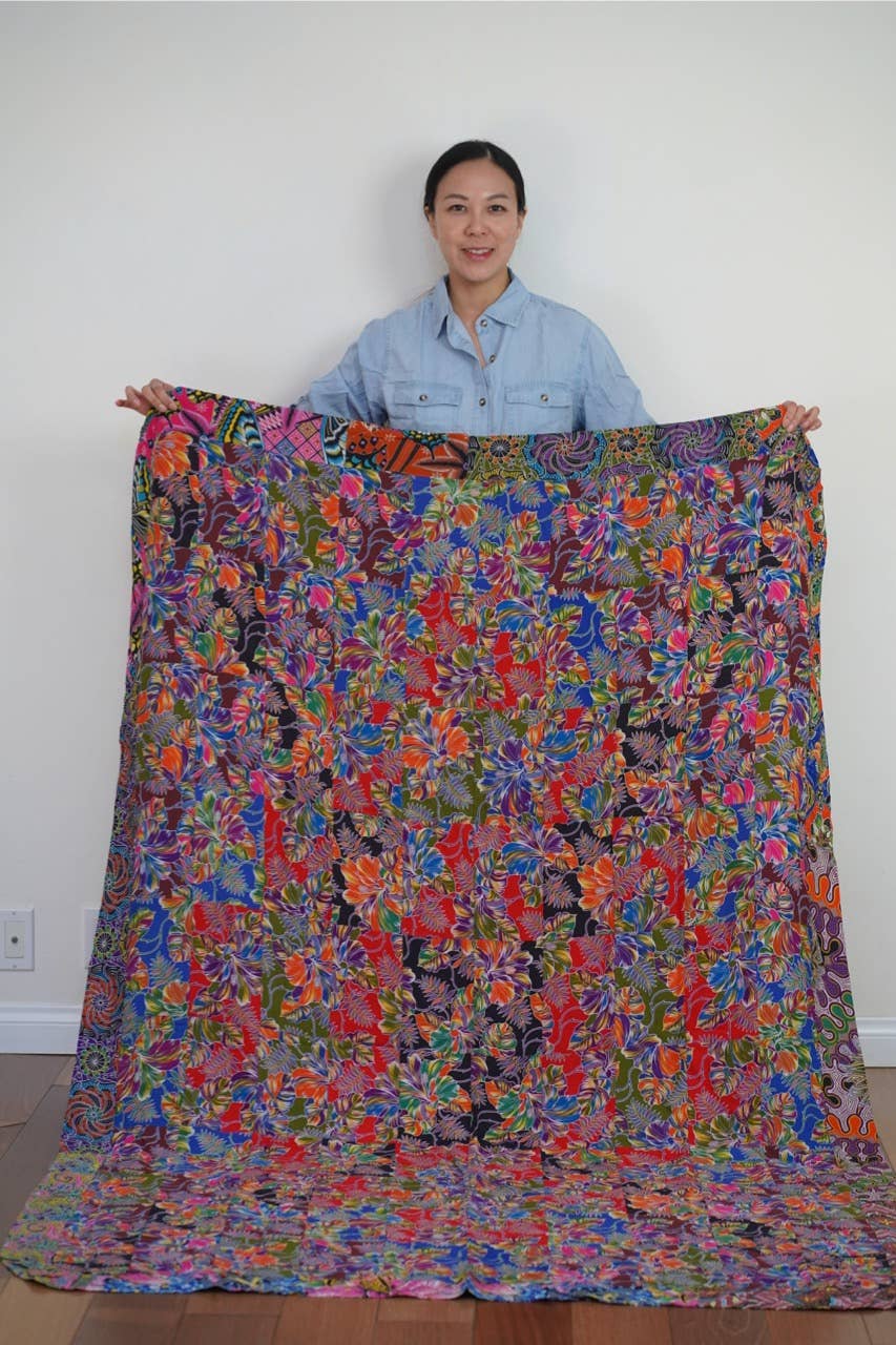 Kasih Co-op – wholesale Prydnadsfilt – Handgjord vändbar quiltfilt, lapptäcke, återvunnen, storlek 140 x 220 cm