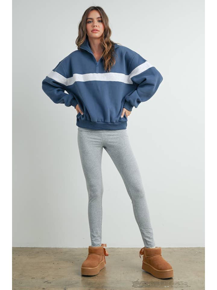 BUTTERMELON - Wholesale Sweatshirt - Women's - Two-Toned Half Zip Collar Sweatshirt - BMT753550