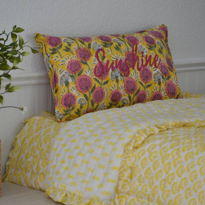 Sunny Blooms Ruffle Throw – Block Printed, Reversible Muslin for wholesale by House of Alaan