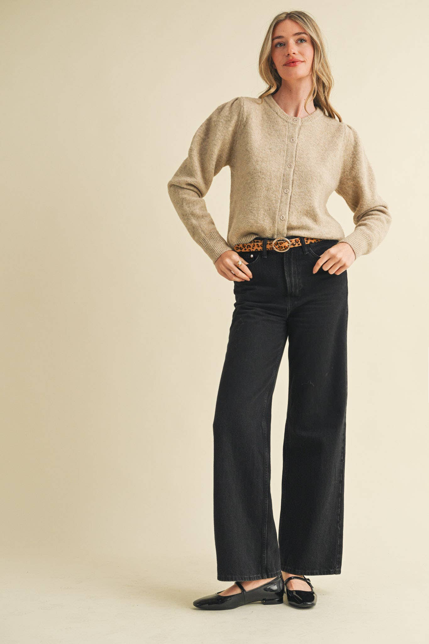 &MERCI - Wholesale Cardigan - Women's - LONG PUFF SLEEVE SWEATER CARDIGAN MSW1101870