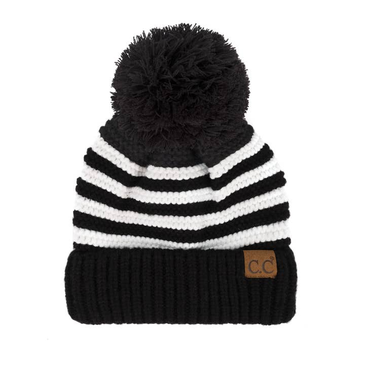 Truly Contagious - Wholesale Beanie - Women's - CC Chunky Knit Striped Pom Beanie ( YJ-1008 )