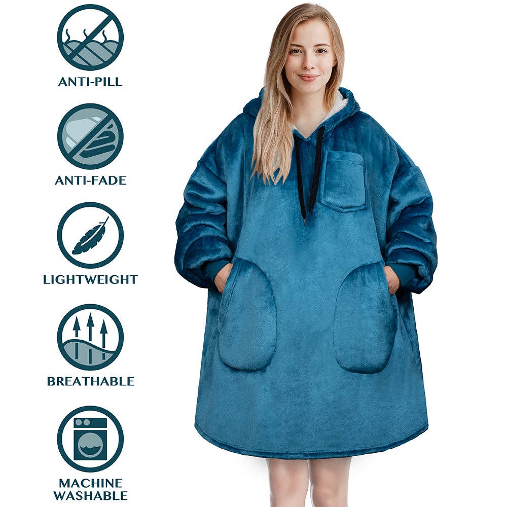 Pavilia - Wholesale Hoodie - Women's - Chest Pocket Sherpa Hoodie Blanket - Patch Pocket (Regular / Long)73