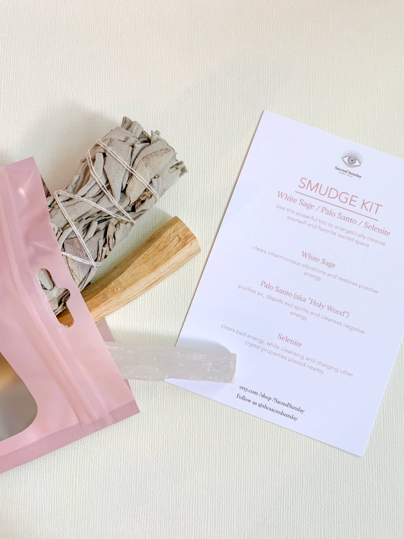 Sacred Sunday - Wholesale Sage Bundle - Smudge Home Clearing Kit [Sage + Palo Santo + Selenite]1