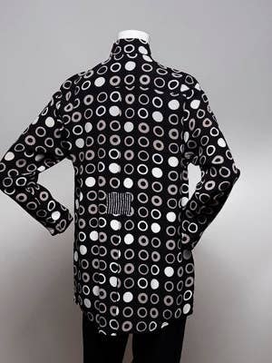 "5105" "Geometric Circles" on Black Tunic for wholesale by Marla Duran