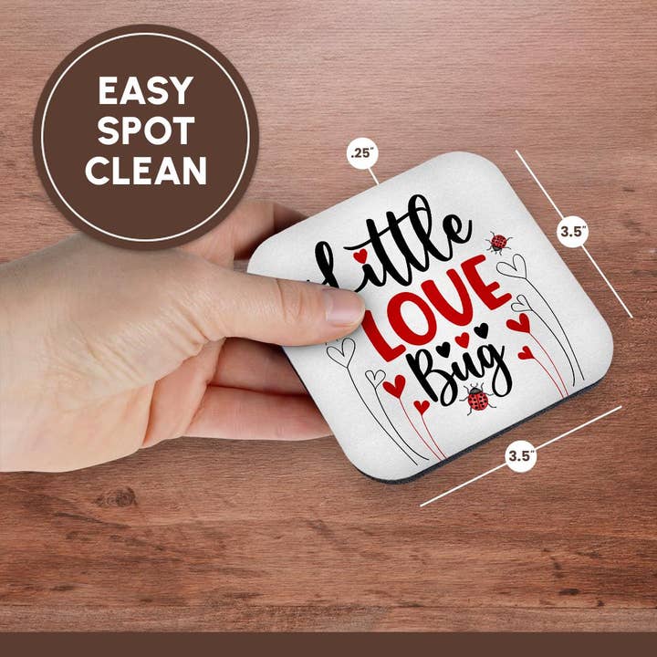 3dRose - Wholesale Coasters - 3dRose, Little Love Bug Cute Typography in Red and Black with Ladybugs, Coaster13