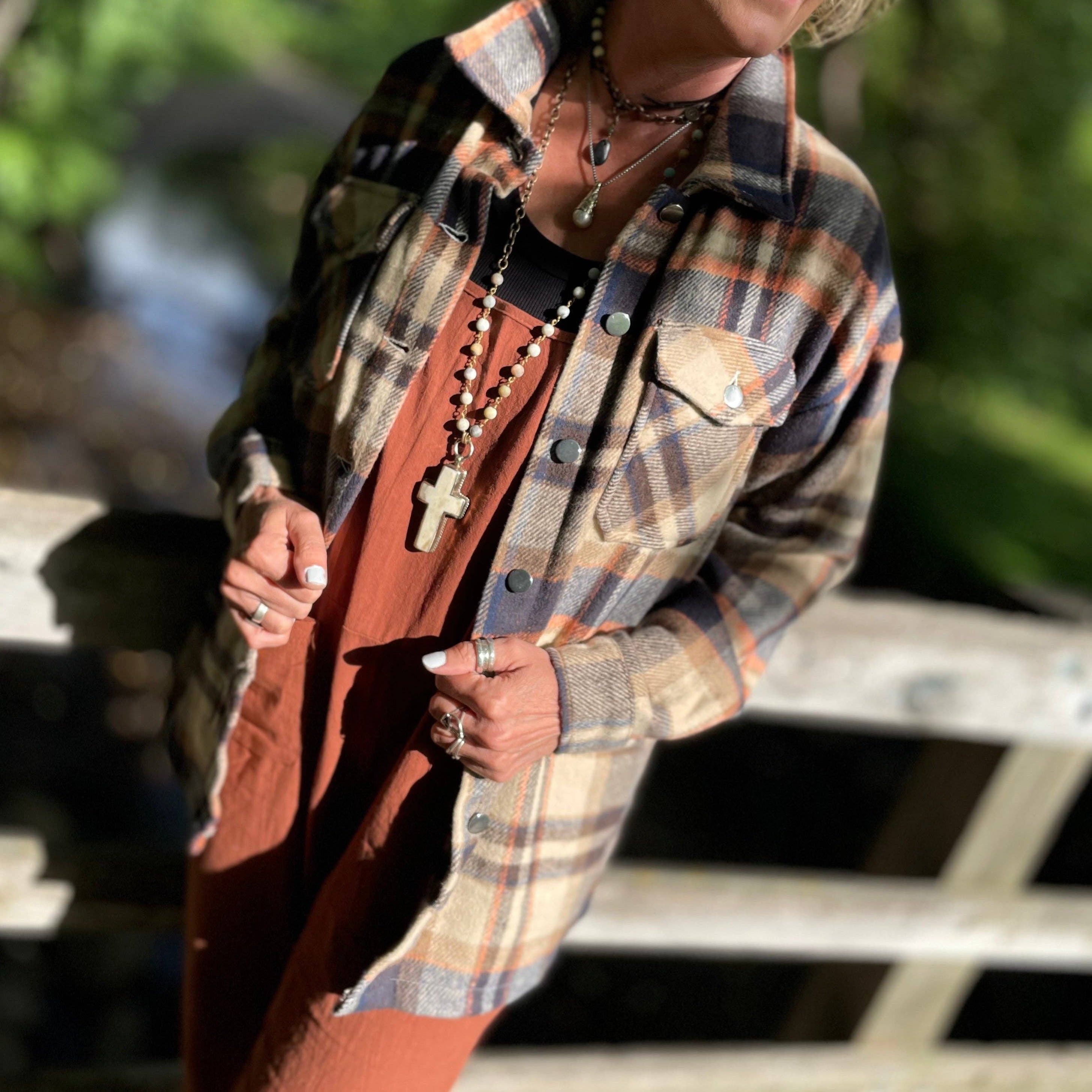 Óxido. Camisa chaqueta de franela a cuadros en tonos óxido de venta al por mayor en Faire7