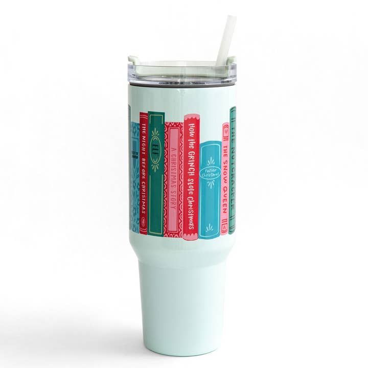 Pippi Post - Wholesale Insulated Mug/Tumbler - Holiday Bookstack 40oz Tumbler2