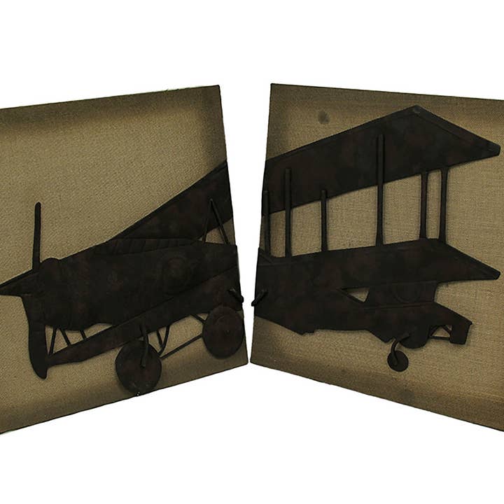 2 Piece Metal Vintage Airplane On Fabric Wall Hanging Set for wholesale by Things2Die4