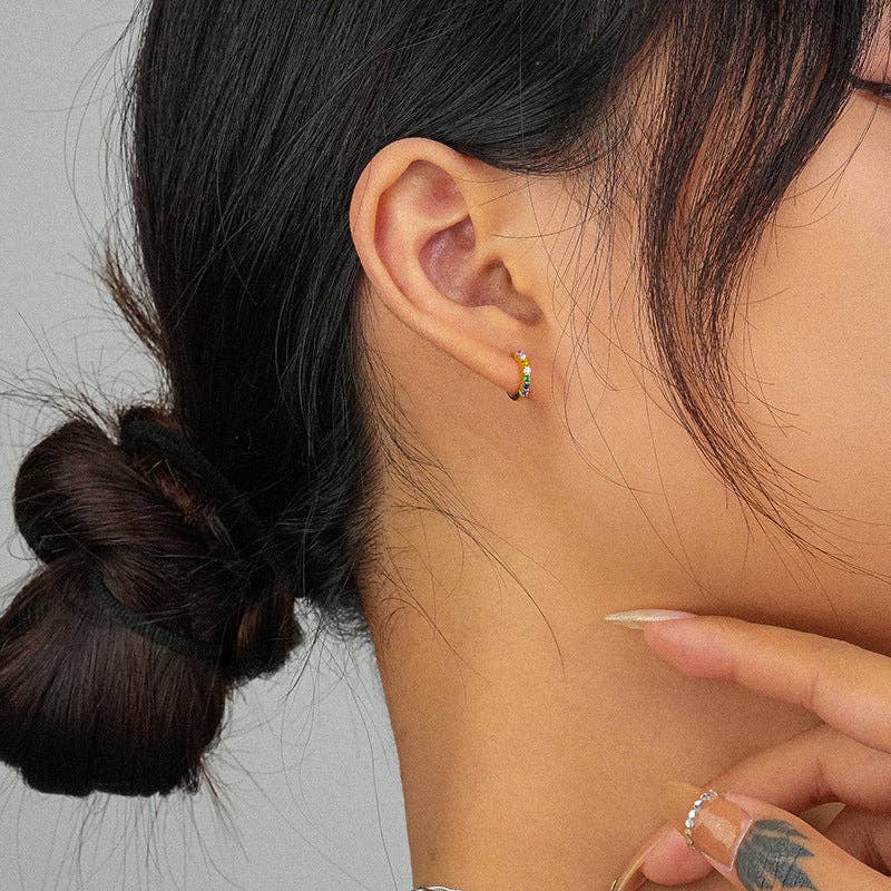 Gold Rainbow LGBTQ Pride Hoop Earrings in 925 Sterling Silver for wholesale on Faire3