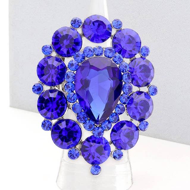 Bague extensible avec grappe de cristaux en forme de larme en strass pour la vente par Sensibling Corp.