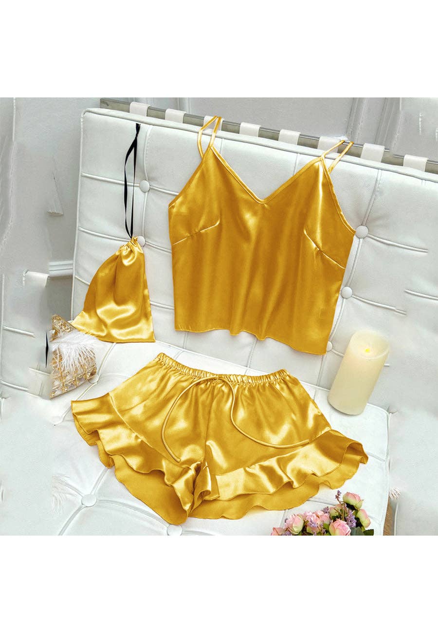 Anna Kaci Wholesale - Wholesale Lounge Set - Women's - Satin Tank and Ruffle Hem Shorts41
