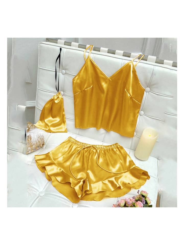 Anna Kaci Wholesale - Wholesale Lounge Set - Women's - Satin Tank and Ruffle Hem Shorts41