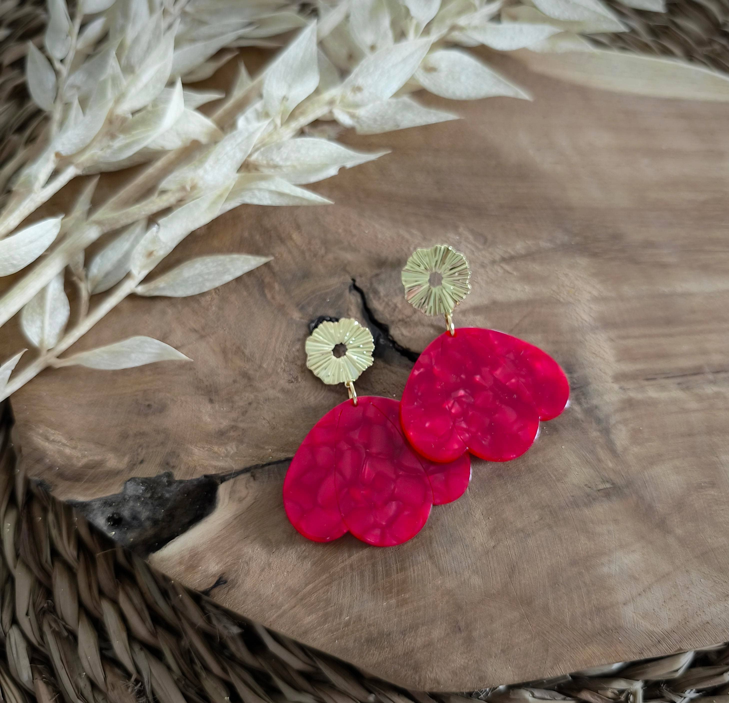 Les Noeuds de Maman - Wholesale Dangle Earrings - Red Petal Earrings