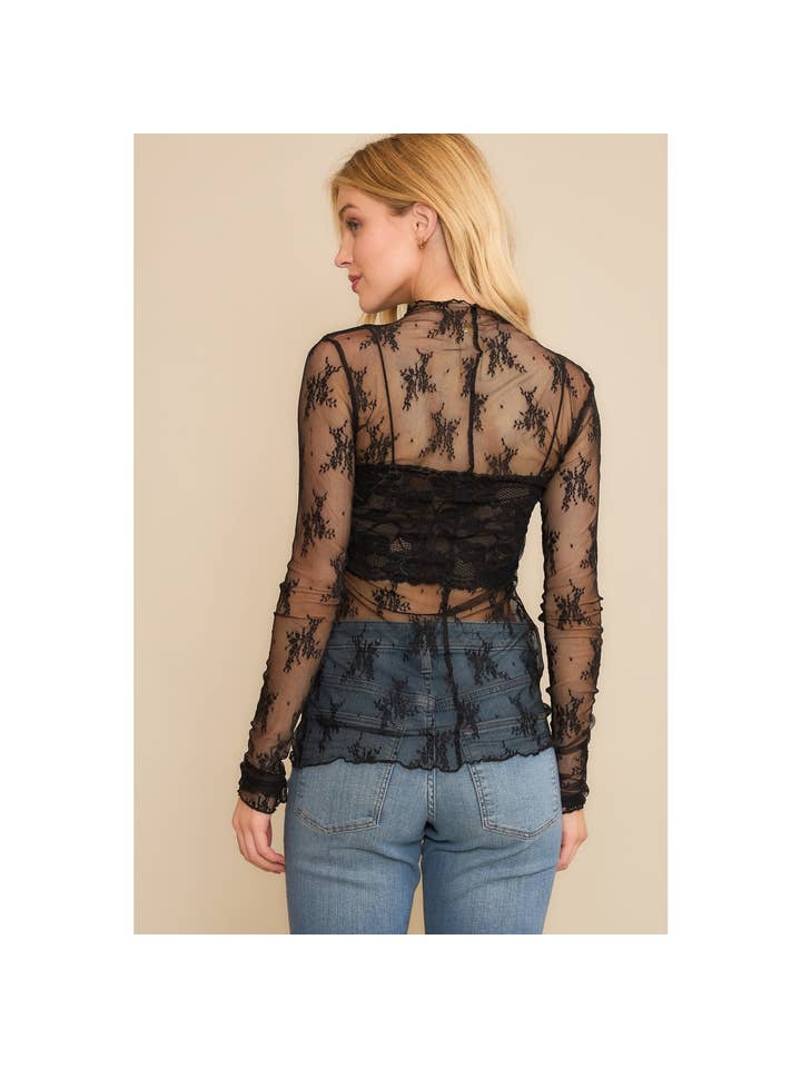 Sweet Generis - Wholesale Knit Top - Women's - MESH LACE HIGH NECK DESIGN LONG SLEEVE FITTED TOP4