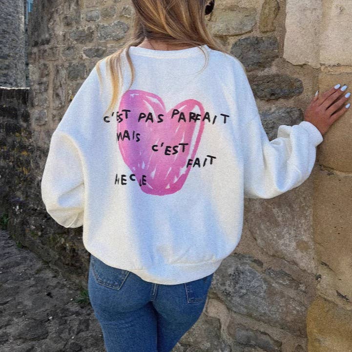 Rosa Clothing - Wholesale Sweatshirt - Women's - Sweet Heart Print Oversize Sweatshirt3