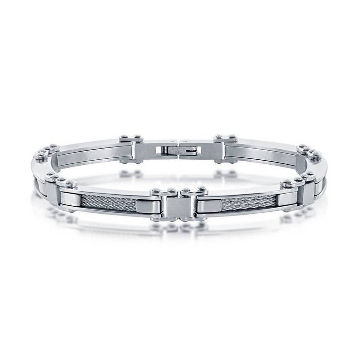 Bracelet en acier inoxydable avec câble noir et argenté pour la vente par Metallo