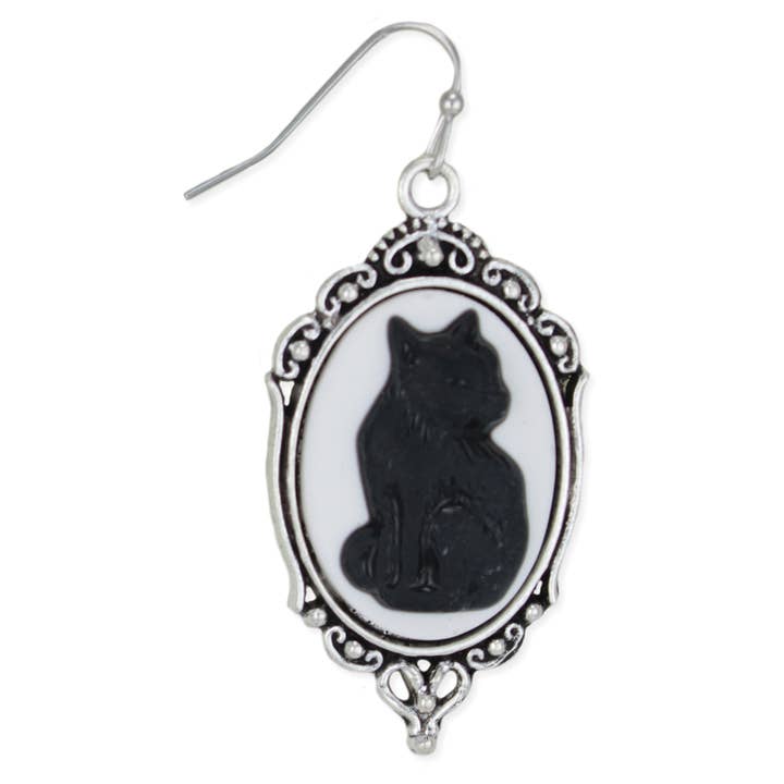 ZAD - Wholesale Dangle Earrings - Purrfection Cat Cameo Silver Earrings1
