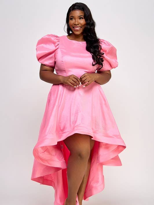Namatt Design - Wholesale Dress - Women's - Plus Puff Short Sleeves Flare Midi Dress