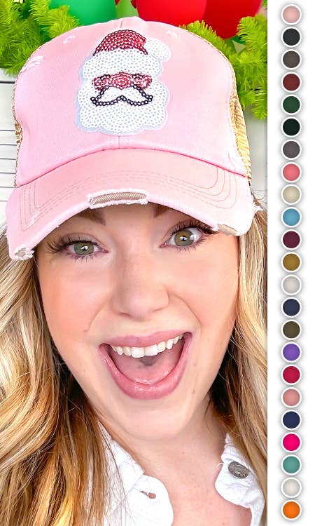 Sugar Stitch - Wholesale Trucker Hat - Women's - Santa Sparkle Christmas Sequin Vintage Hat2