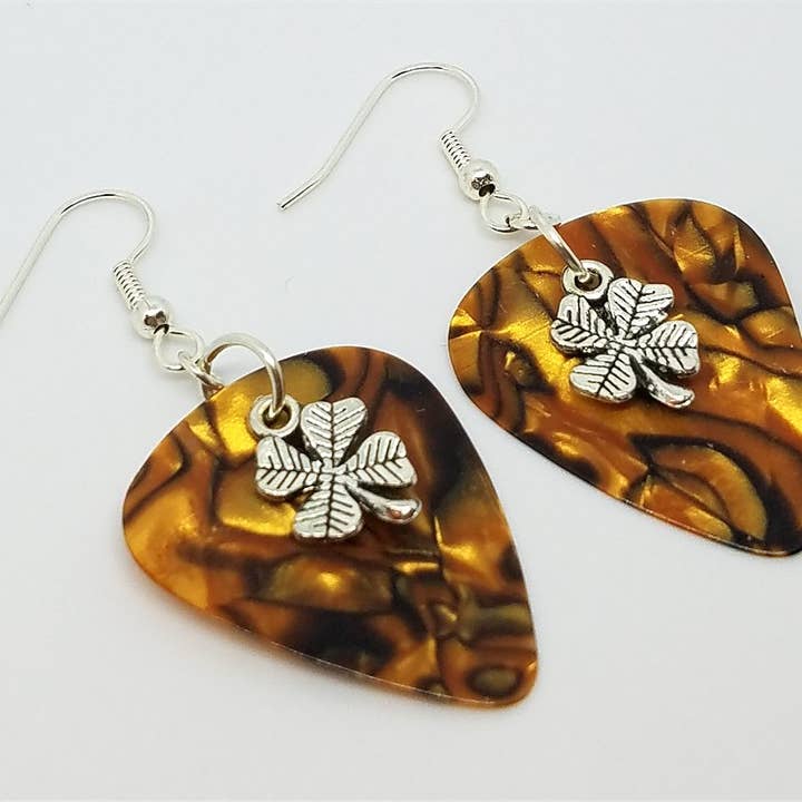 Simply Raevyn - Wholesale Dangle Earrings - Small Shamrock Charm Guitar Pick Earrings7