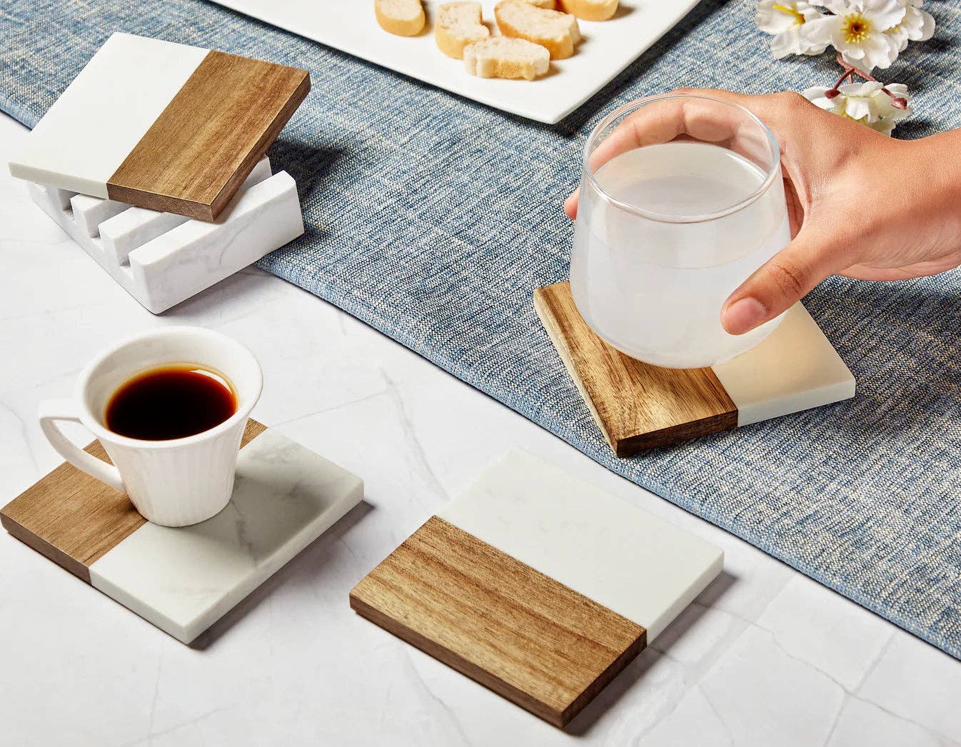 MakerFlo - Wholesale Coasters - Marble and Wood Coaster Set10