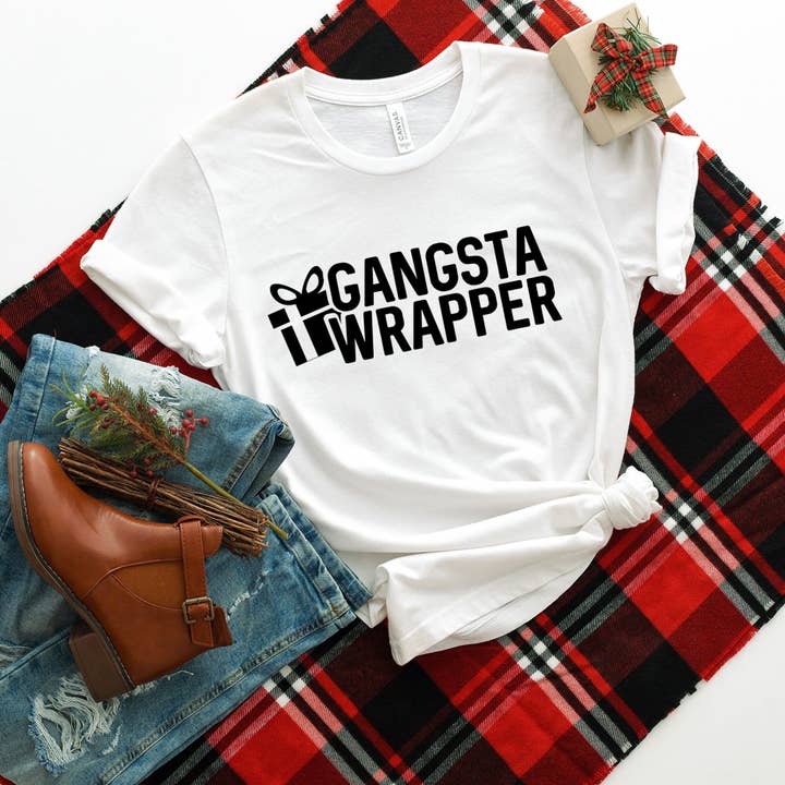 Gangsta Wrapper Shirt - Funny Christmas Gift Wrapping Tee for wholesale by Stiles Tee Co.