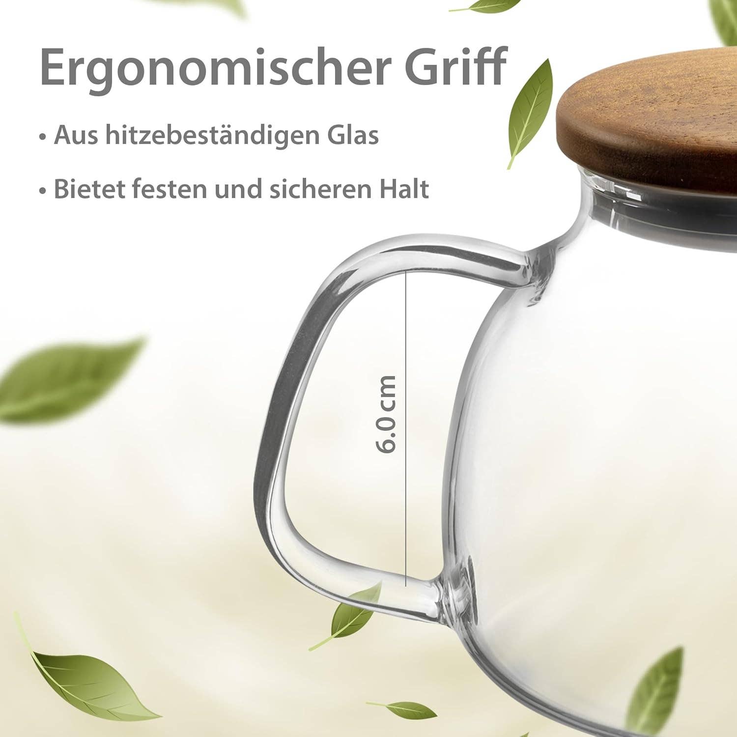 Biomatea - Wholesale Tea Pot - Glass teapot with strainer insert & wooden lid 580ml2