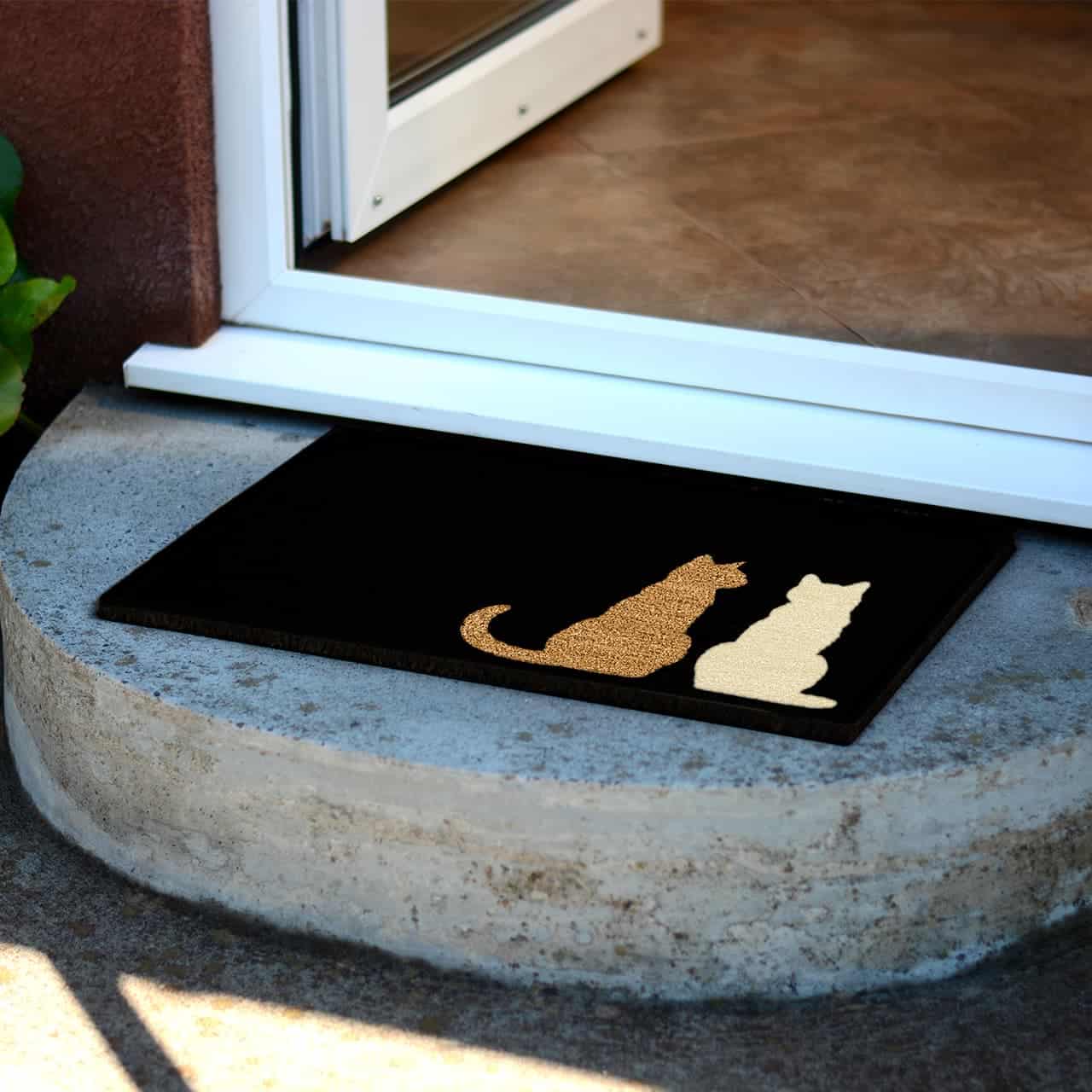 Wholesale Gifts Tomorrow – wholesale Door mat – Two Sitting Cats Doormat (Printed Black/Pale White Coir)1