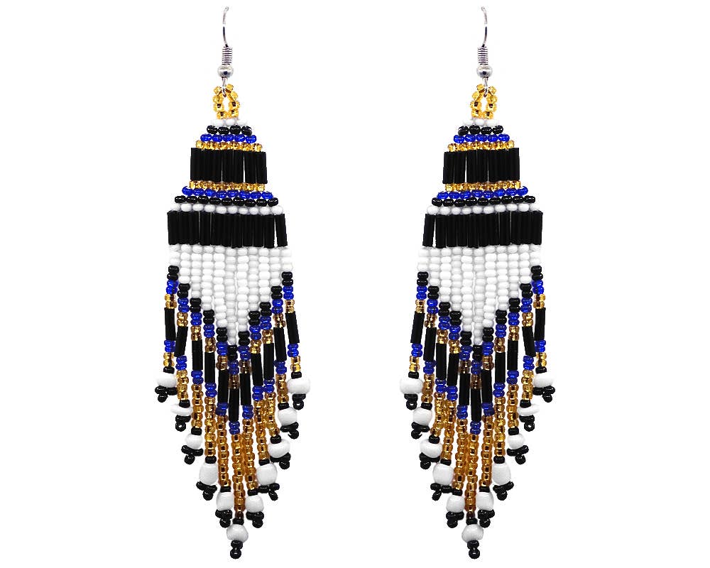 Pichincha - Vente Boucles d'oreilles à pampille - Boucles d'oreilles pendantes en forme de chandelier à franges en perles de très grande taille1