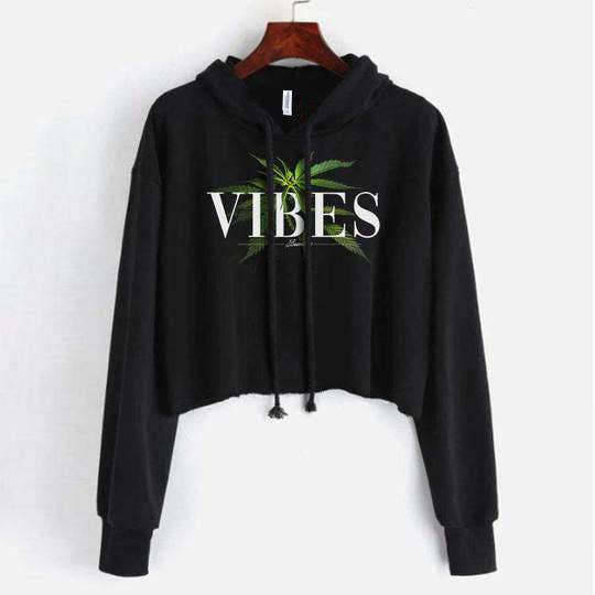 Vibes Crop Top Hoodie for wholesale by StonerDays Apparel