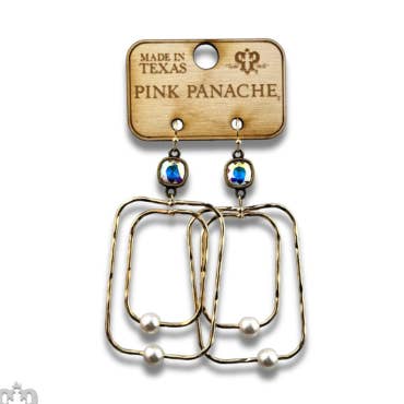 Gold double rectangle earring, Austrian crystal for wholesale by Pink Panache Brands