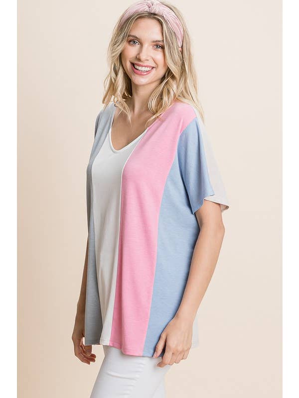 Emerald Collection - Wholesale Tunic - Women's - ETK-8468-PL Plus Size Striped Color Block Tunic Top